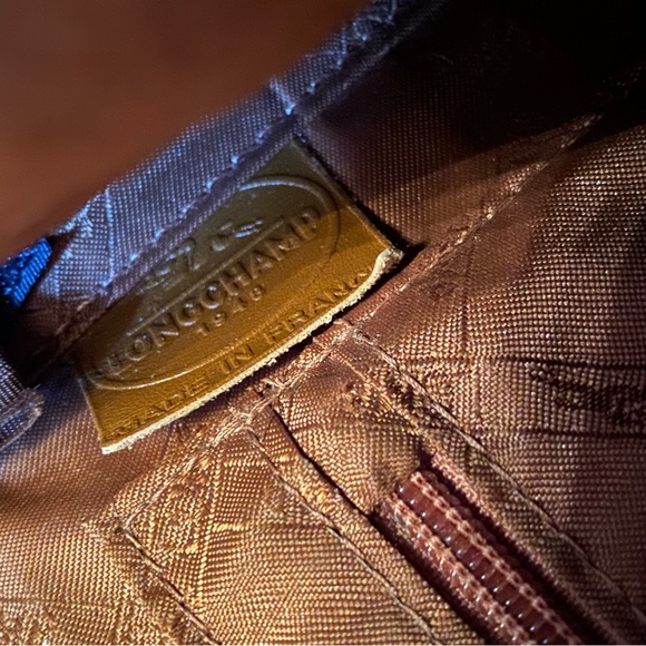 LONGCHAMP BAG CROSSBODY SHOULDER BROWN CROC LOOK LEATHER ZIP TOP SILVER HARDWARE - Picture 12 of 14